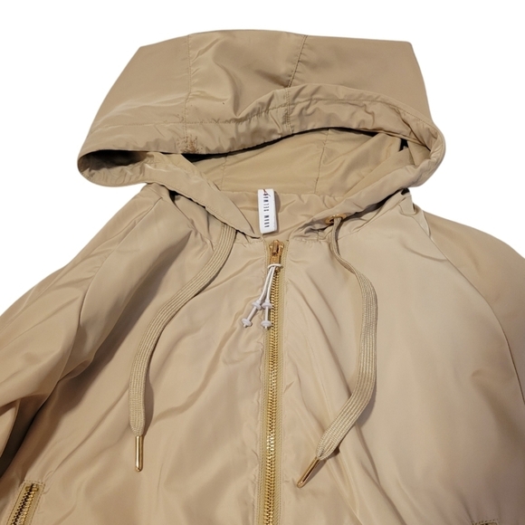 Adam Selman Sport Gathered Sleeve Track Jacket Windbreaker Chino Tan Zip Up Hood - Picture 4 of 11